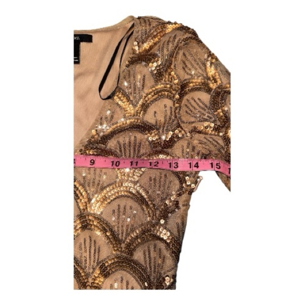 Gold Sequin Mini Dress with Long Sleeves - Picture 2 of 5